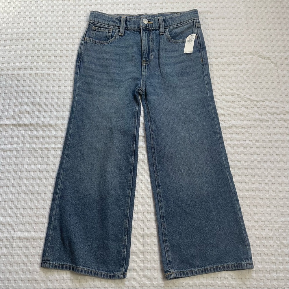 New Old Navy Baggy Wide Leg Jeans 8 Plus‎ Girls Skater High Rise Adj Waist